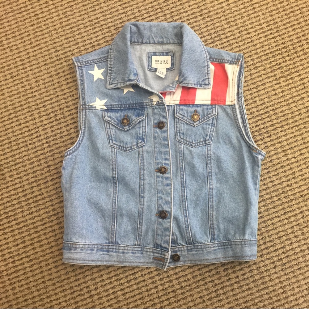Forever 21 USA flag jean vest size S