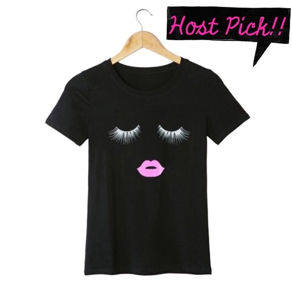 sunny_threads Tops - Black eyelash lips tee 2 LEFT!!