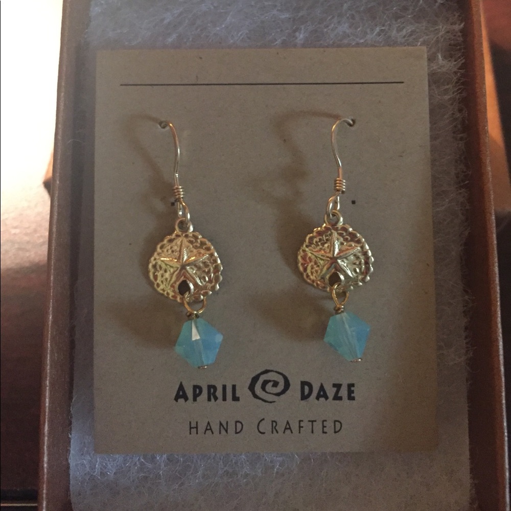 Dangling gold sand dollar earrings