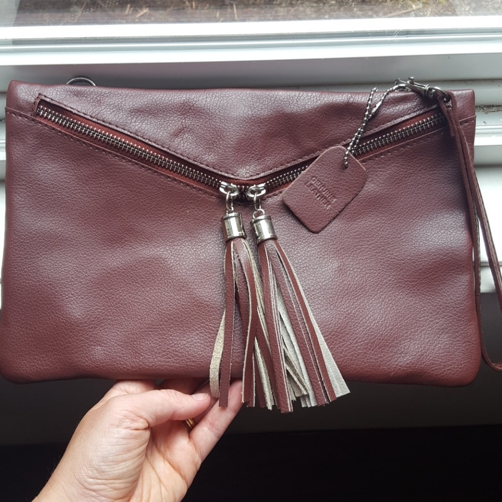 GENUINE LEATHER Clutch Purse with Optional Straps