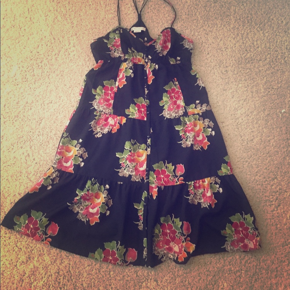 Black floral button down dress