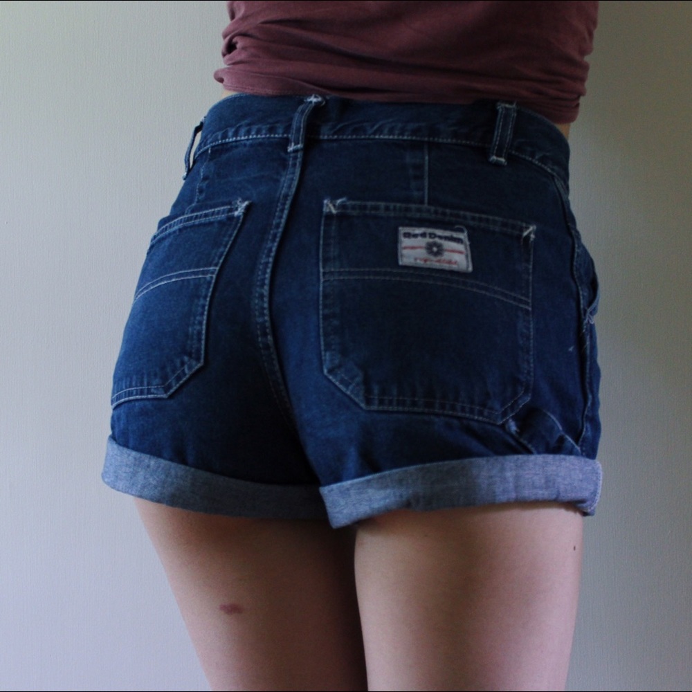 Vintage High Waisted Dark Wash Mom Shorts