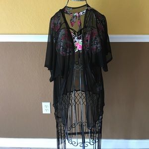 Black fringed cover up