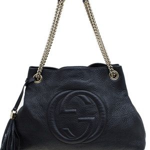 Pebbled black Gucci leather bag w/ chain + tassel