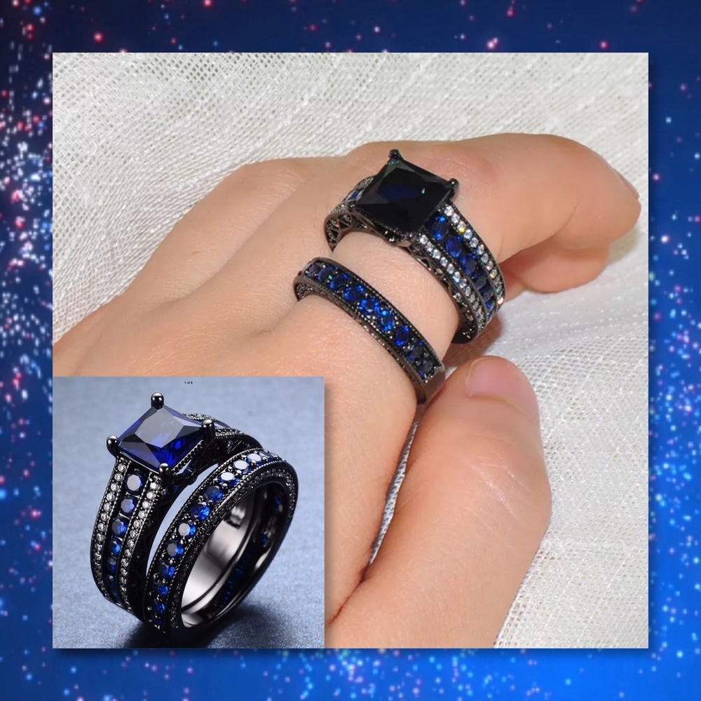 JUST IN🆕 2pc Black Gold Filled Blue Topaz Set