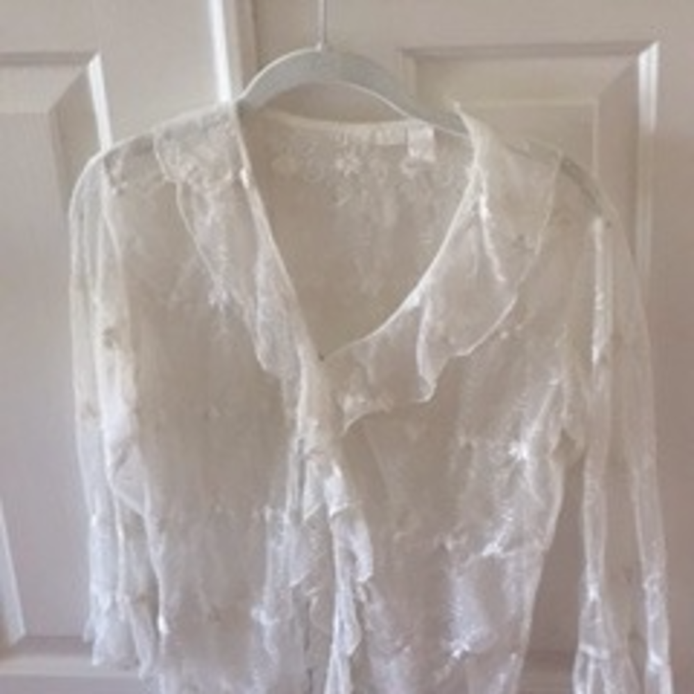 White sheer embordered blouse