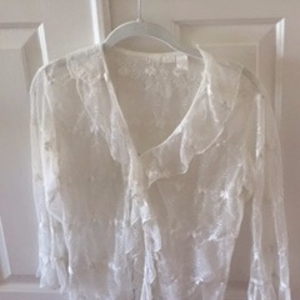 White sheer embordered blouse