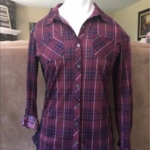 Vanity Plaid Flannel with lace sides. Large
