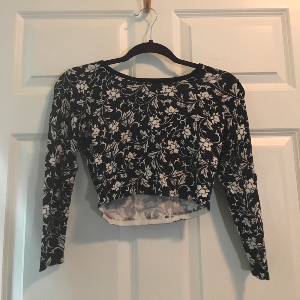 Navy crop top with white floral print