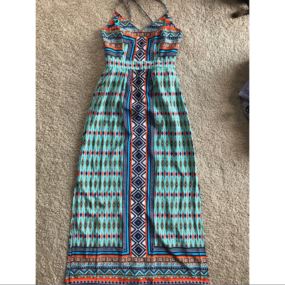 Francesca's aztec bright color print maxi