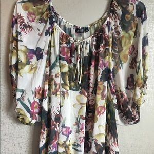 A.N.A Sheer Floral Peasant Top