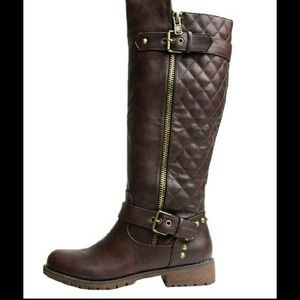 Brown Quilted Knee High Boots