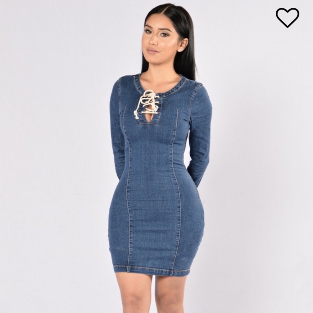 Fashion Nova denim dark wash fitted dress.