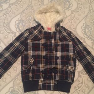 Navy Fur Plaid Coat