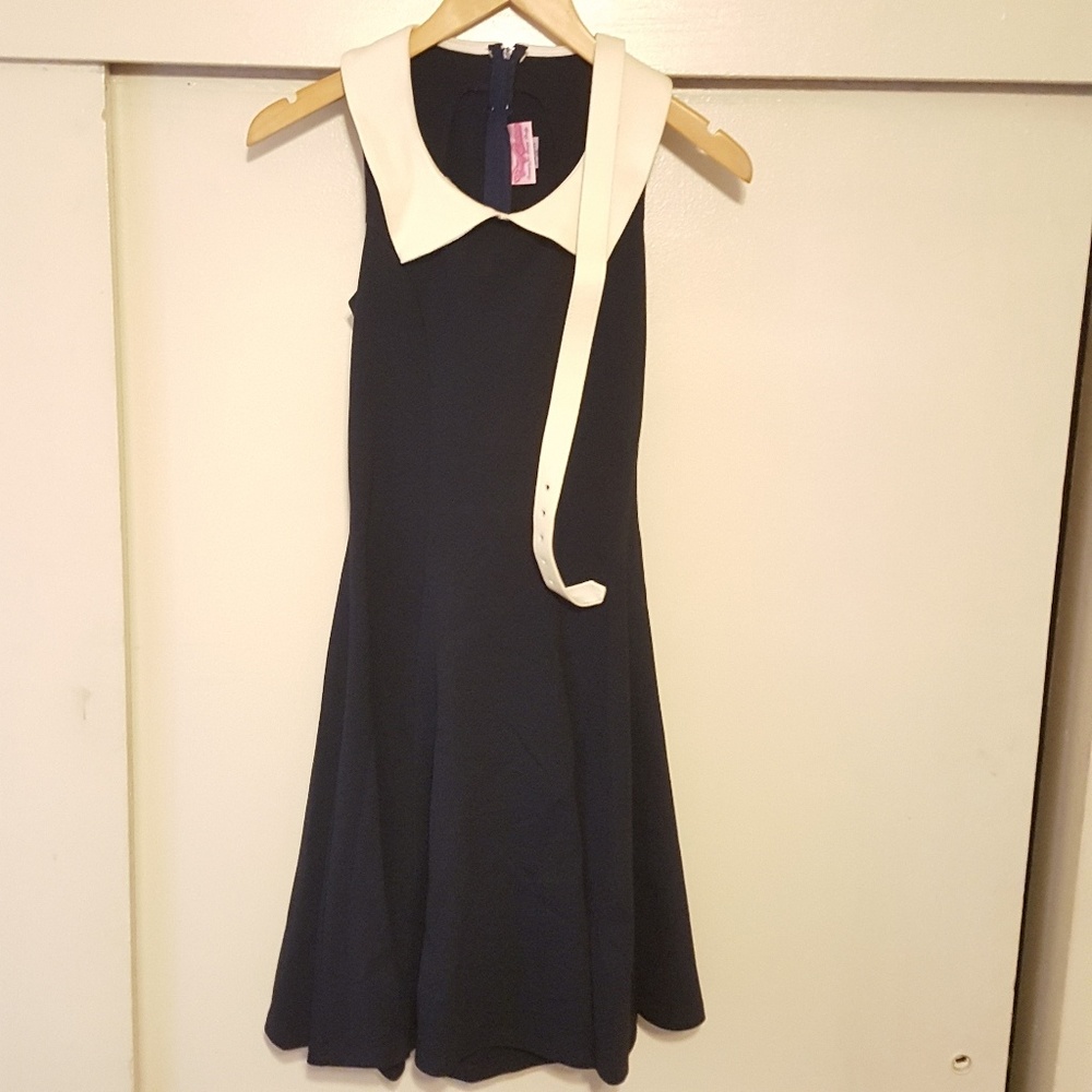 Pinup Girl Georgia Peaches Dress in Navy Blue - Picture 3 of 6