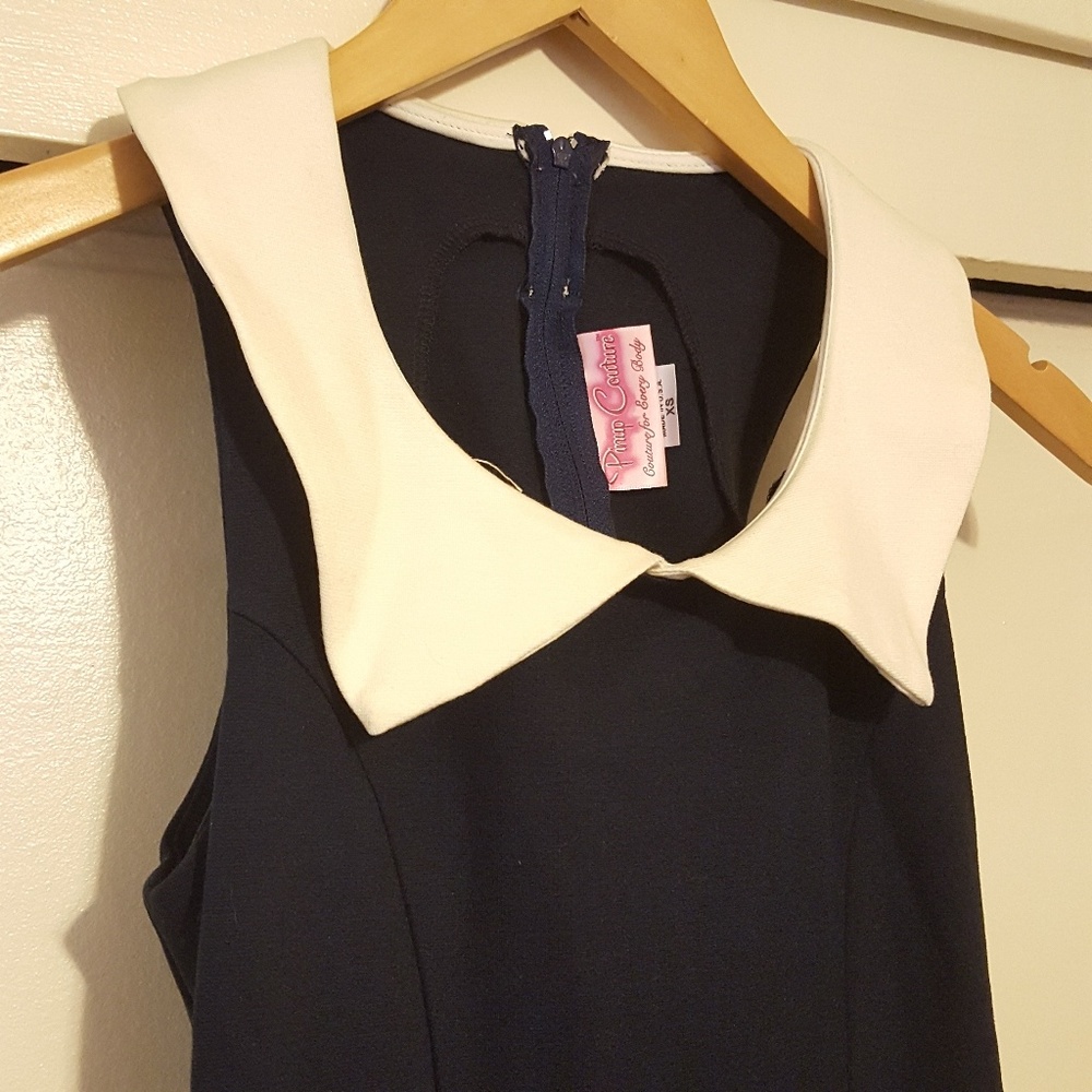 Pinup Girl Georgia Peaches Dress in Navy Blue - Picture 4 of 6