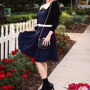 Pinup Girl Georgia Peaches Dress in Navy Blue