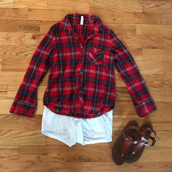 Red White and Blue Check & Stripe Flannel - Picture 1 of 3