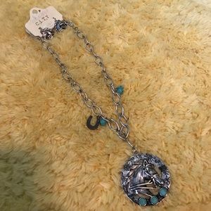 Silver/turquoise Horse necklace and earrings