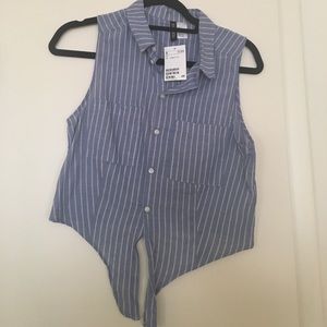 H&M Chambray Striped Crop Button Tank Top