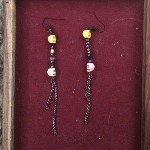Yellow, pink and white skull earrings