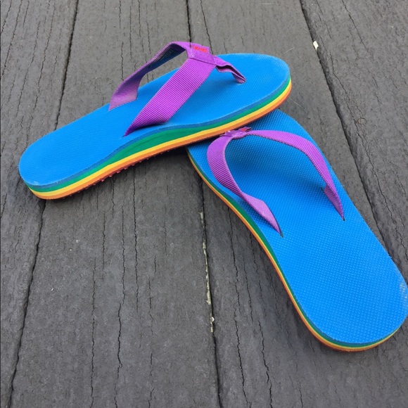 teva rainbow flip flops