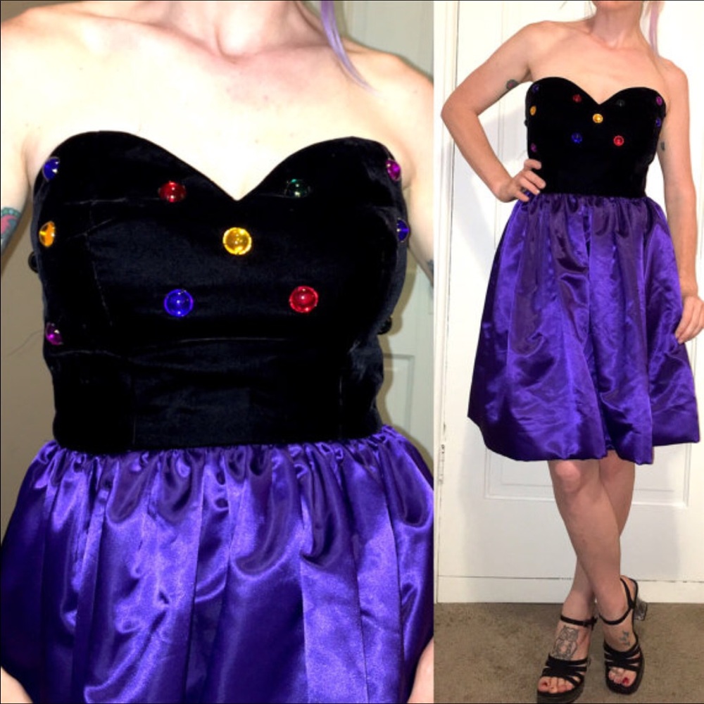 Vintage I. Magnin VELVET BUSTIER Bejeweled DRESS