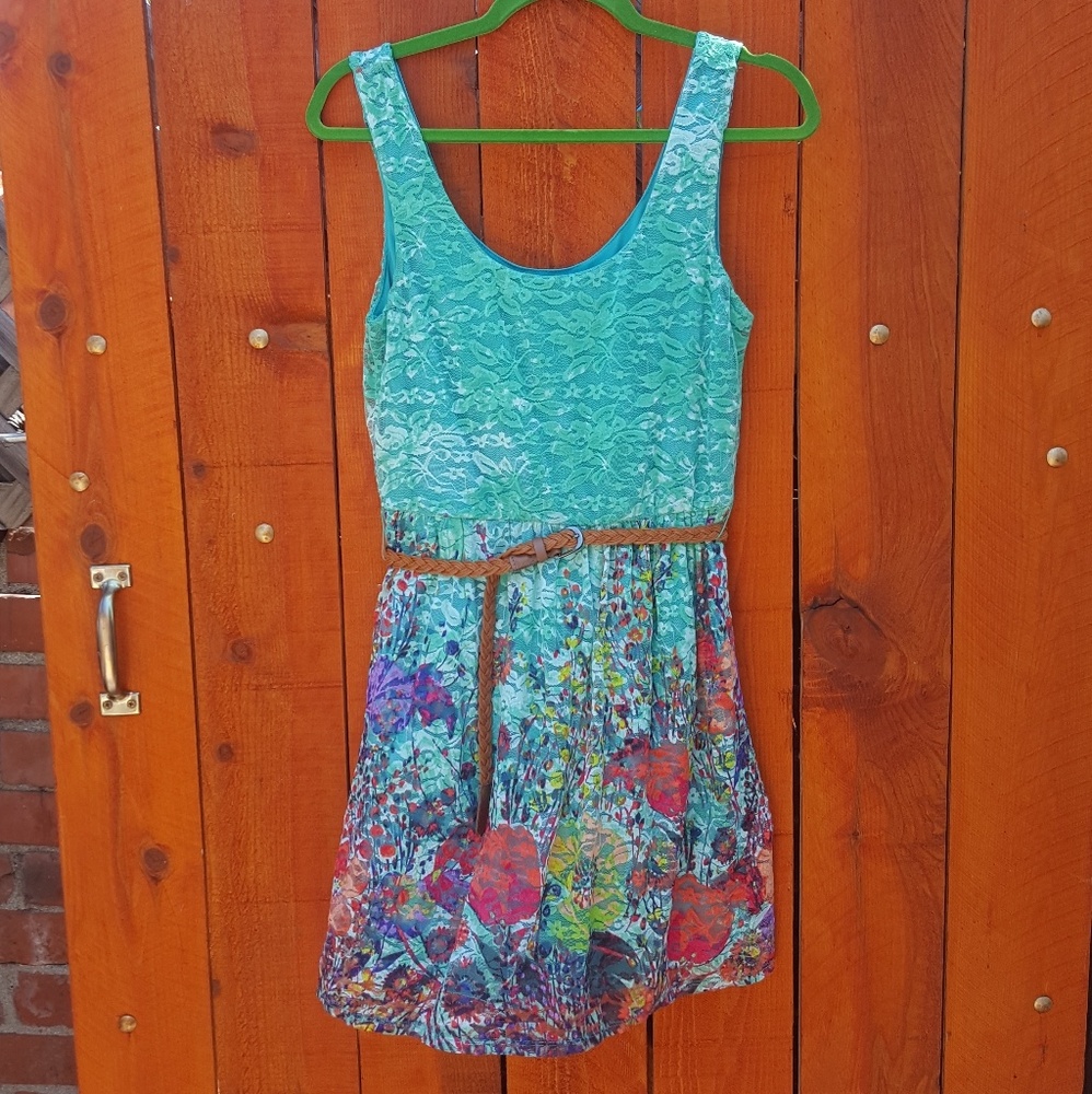 Teal Lace Floral Summer Dress