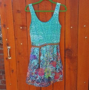 Teal Lace Floral Summer Dress