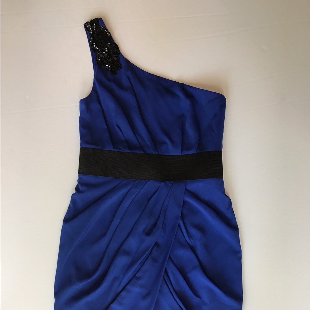 Blue one shoulder cocktail dress