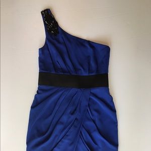 Blue one shoulder cocktail dress