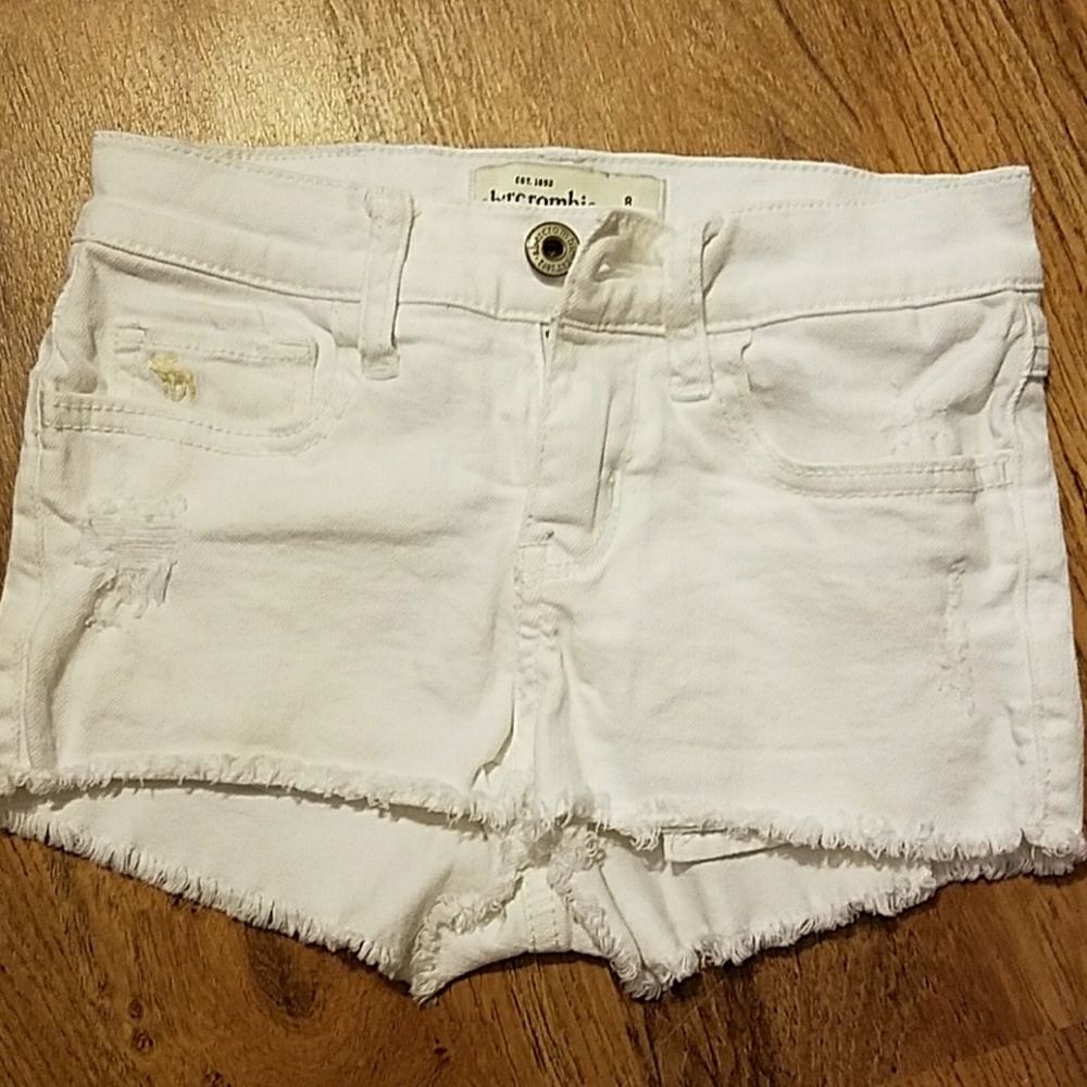 White distressed denim shorts