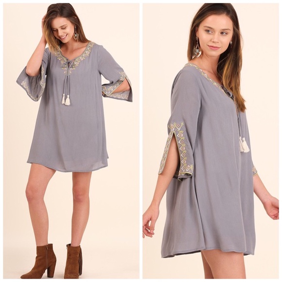 Umgee Dresses & Skirts - Embroidered Tassel Dress