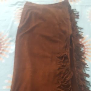 Ralph Lauren Brown suede fringed sarong skirt
