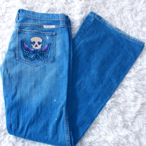 Frankie B Embroidered Flare Jeans 70s chic Size 8