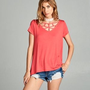 Coral cage detailed blouse small, medium, large