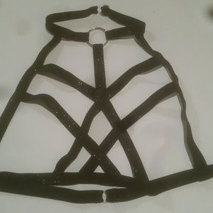 Black glitter cage bra harness