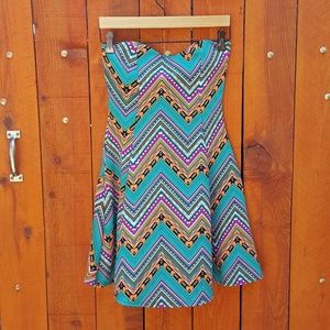 Strapless Tribal Pattern Mini Dress