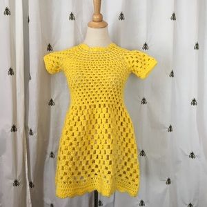 Girls Vintage Sunny Yellow Crochet Knit Dress