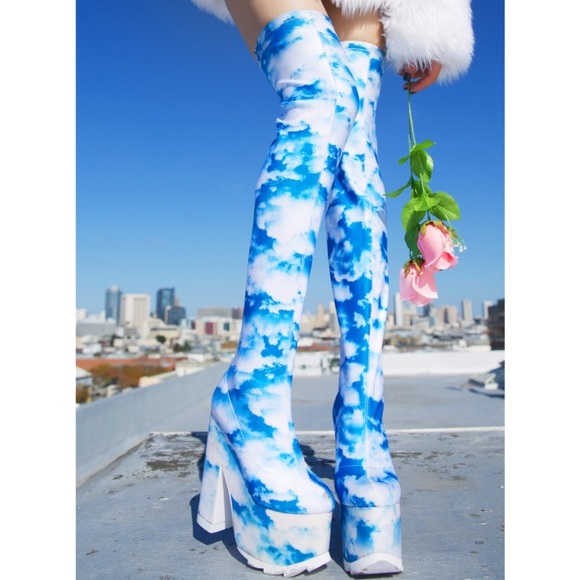 YRU Shoes - YRU X Dolls Kill Dreamer Thigh High Cloud Boots