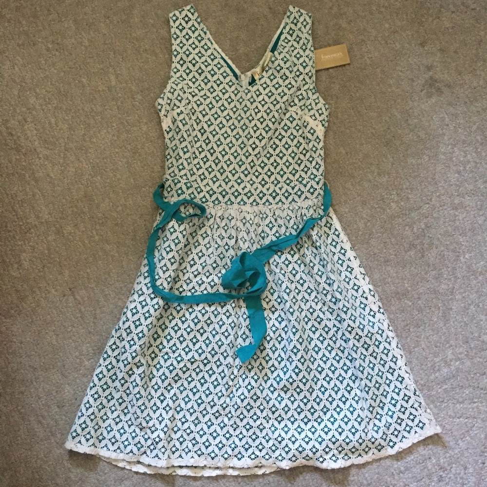 Francesca's lace white & teal dress