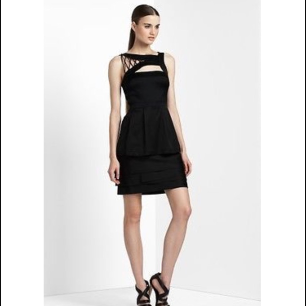 BCBG satin peplum cocktail dress