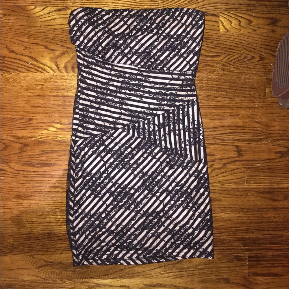 Strapless black lace dress