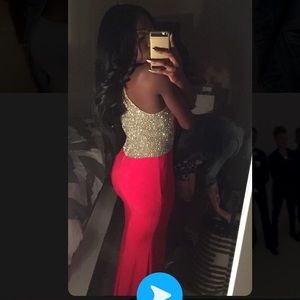 Red Silver Beaded Evening Gown