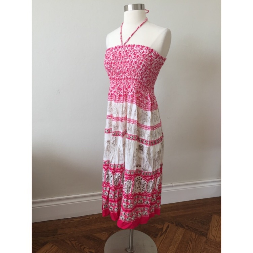 smocked ethnic elephant print beach dress maxi