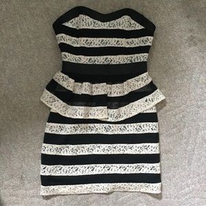 Guess black & off white lace peplum dress