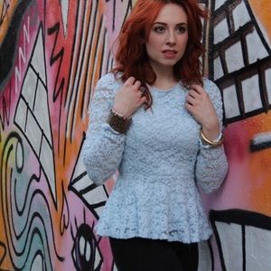 Ice Blue Peplum top with Lace detail