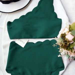 Green scalloped high waisted bikini