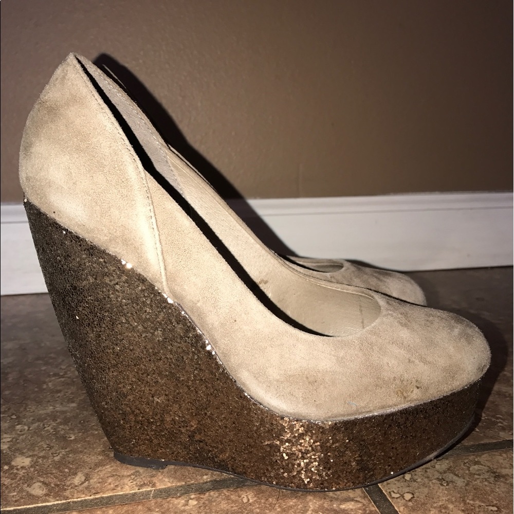 Aldo Situla Glitter Wedge suede Heels size 36
