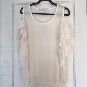 Trina Turk silk ivory cold shoulder top